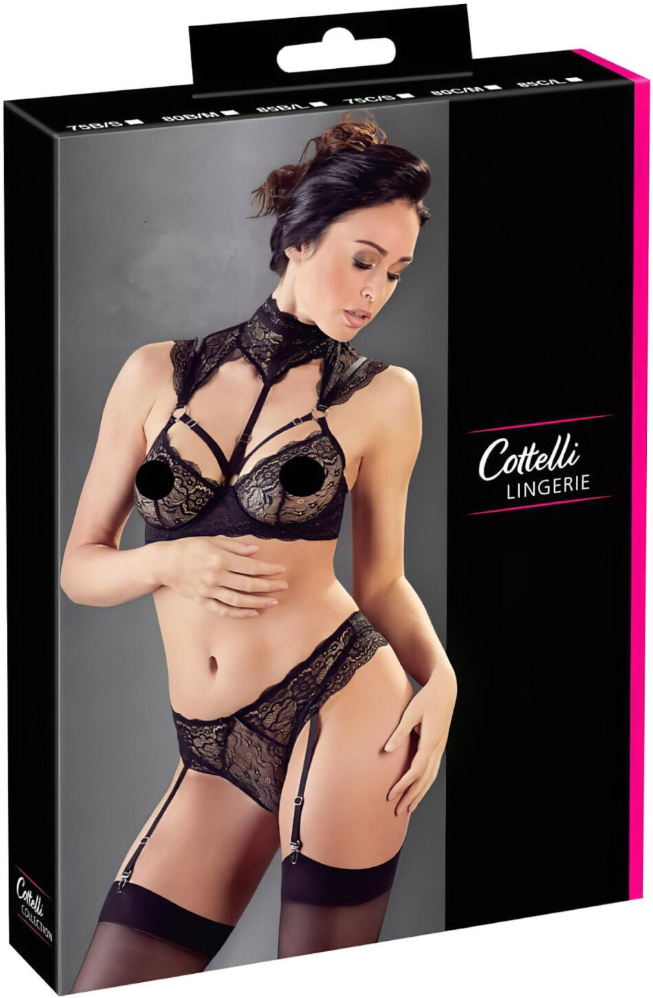 Cottelli - Lace Bra Set with Collar (Black) - 75C/S