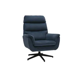 Drehbarer Sessel aus dunkelblauem Chenille-Stoff und schwarzem Metall JONAH