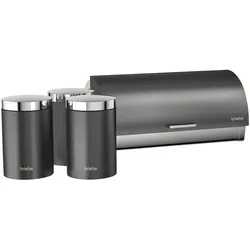 Briebe BB1161GRY Set aus Brotkasten +3 Küchenvorratsdosen aus Robustem Edelstahl Modernes Design, Grau/Inox
