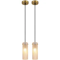 2x Hängeleuchte Pendelleuchte Wohnzimmerlampe Amberglas Gold Metall H 120 cm