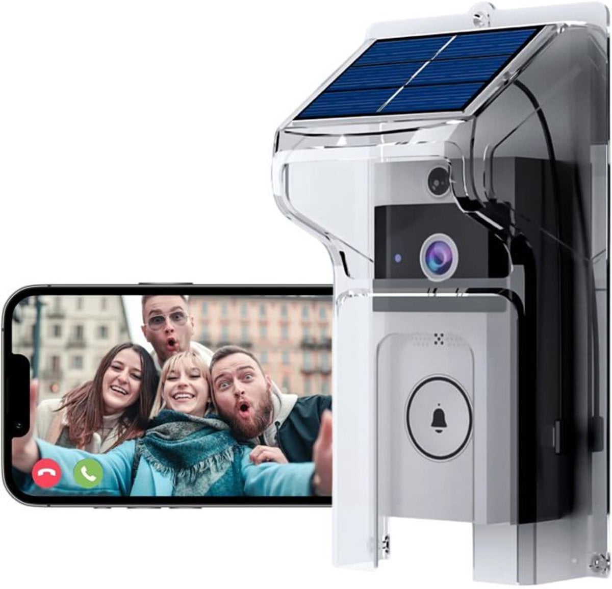 Draadloze wifi deurbel op zonne-energie met HD-video en nachtzicht, wit