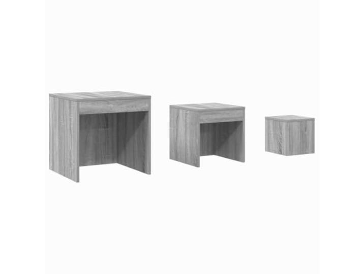 Favemtsl Satztische 3er Set Beistelltisch grau Sonoma Holzwerkstoff Platzsparende Stapeltische für Wohnzimmer und Schlafzimmer, moderne Beistelltisch-Kombination in Grau Sonoma.