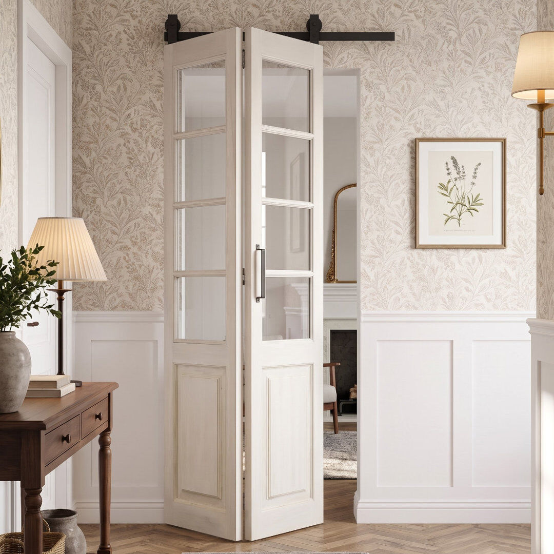 Seart Group Single Bi-Folding System Solid Oak Barn Door PROVINS White 100cm W X 210cm H