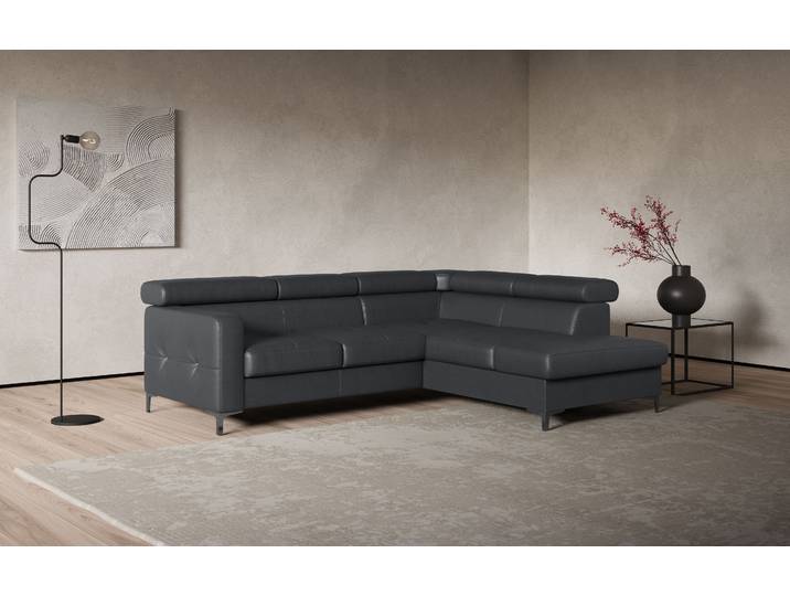 Ecksofa, Microfaser Primabelle, Grau (Fango) 239×207 cm, Kopfteilverstellung, Cotta