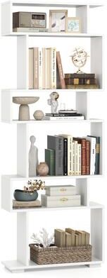 6-Tier Geometric Bookshelf S-Shaped Bookcase Wooden Display Shelf - 1 pcs