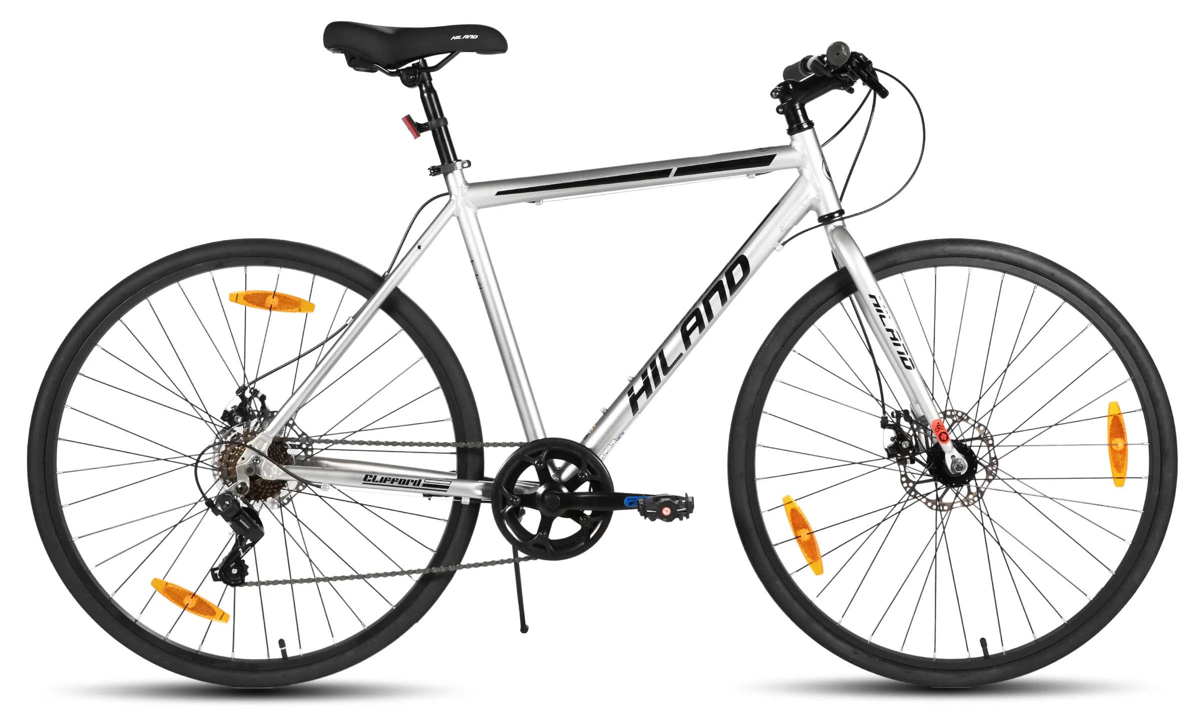 700C Rennrad - Unisex Renn- und Citybike - 71 cm Laufräder - Leichter Aluminiumrahmen - 7 Gang Schaltung - Mechanische Scheibenbremsen vorn und hinten - Größe L - Silber