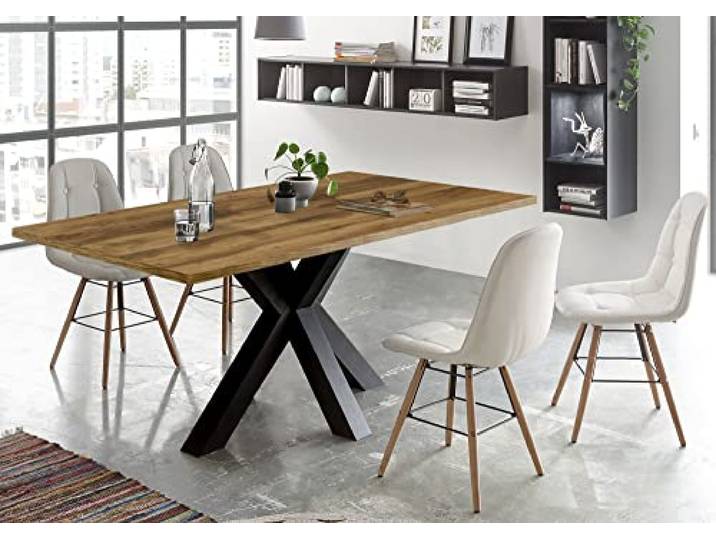 58 aufm Kessel Esszimmertisch Elda 2 160 x 90 x 75 Esstisch Schwarzstahl/Plankeneiche 13519-160