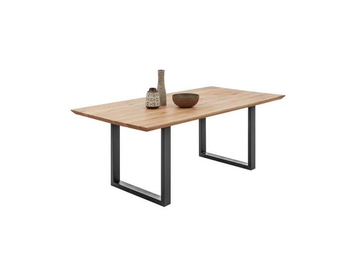 Livetastic Esstisch, Schwarz, Eichefarben, Holz, Metall, Eiche, massiv, rechteckig, U-Form, 100x77x220 cm, Esszimmer, Esstische, Holztisch, Massivholztische
