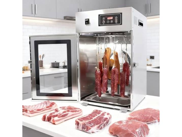 moupeaktain Dörrgerät aus Edelstahl, Reifeschrank Für Fleisch mit 14 Haken, Temperaturregelung 30-90℃, 24 Stunden Laufzeit, Trockenschrank Für Rind- Und Hühnerfleischwurst, 7.5kg