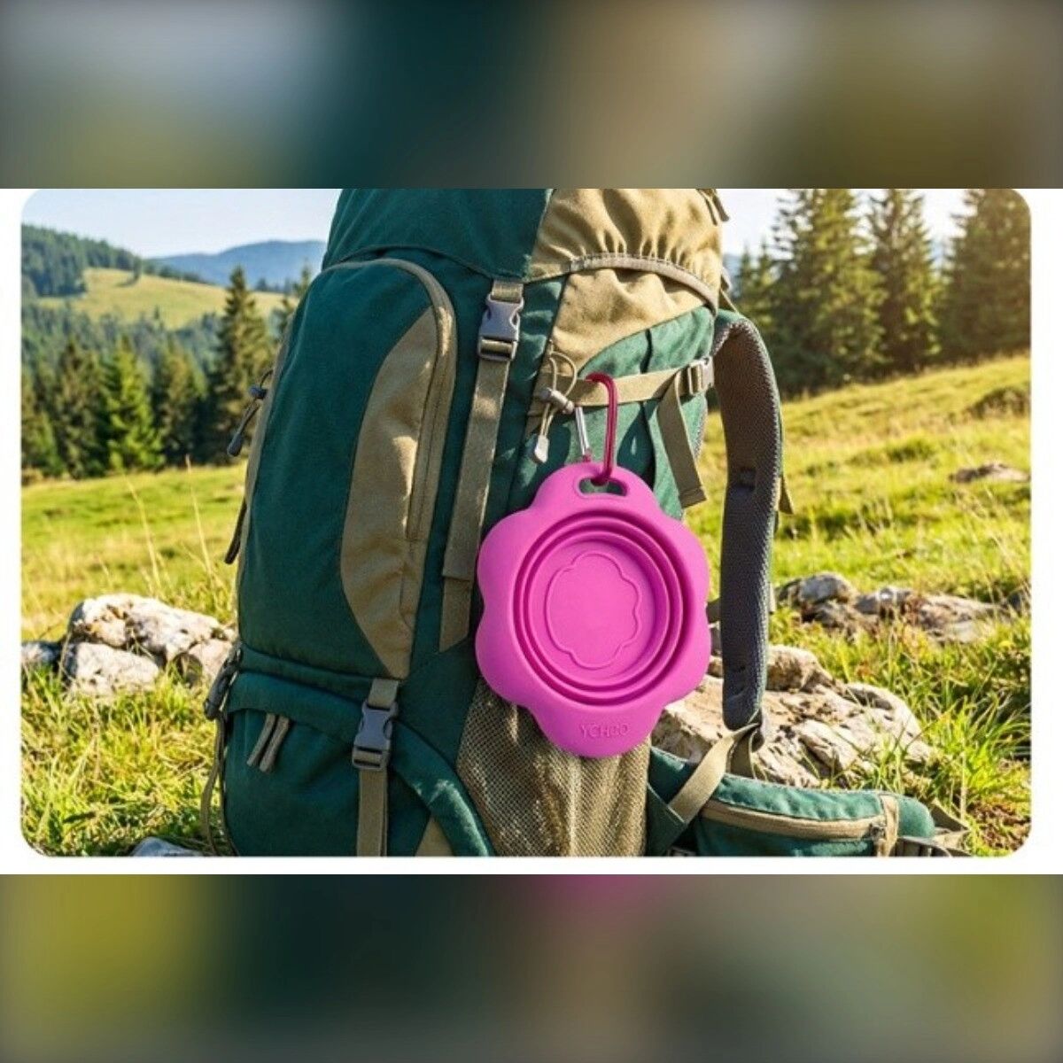INF Bol d'eau pliable en silicone pour chien avec ventouse et sangle de suspension – bol de voyage portable pliable Rose