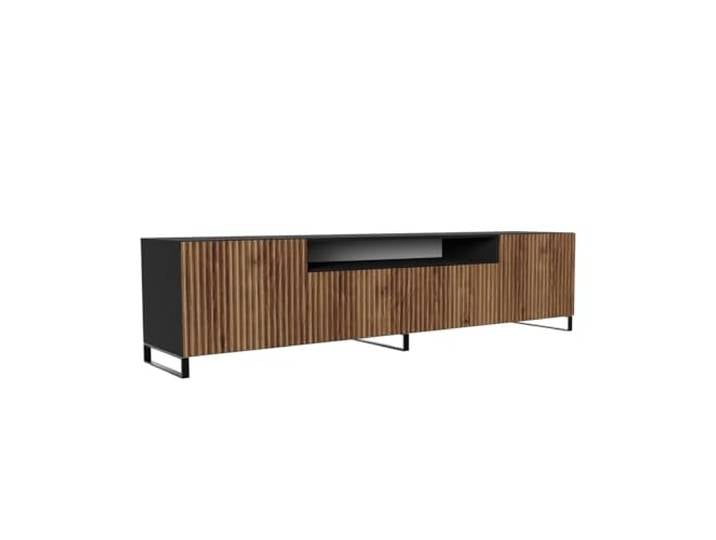 MEBLINI TV-Schrank 200cm Lang - Fernsehschrank - TV Lowboard Industrial - Unterschrank für Fernseher - TV-Unterschrank - TV-Schrank - Noemi - 200x41x53cm - Schwarz Matt/Catania Eiche