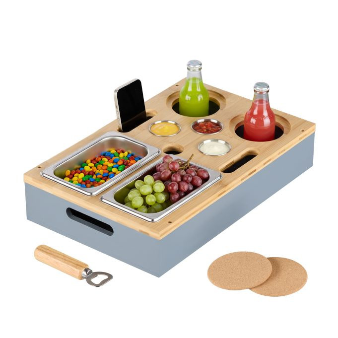 Relaxdays Couchbar Bamboe met Accessoires, Grijs