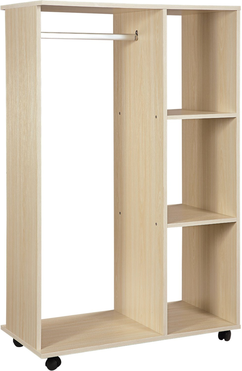 Verrijdbare kledingkast van natuurlijk hout voor de slaapkamer