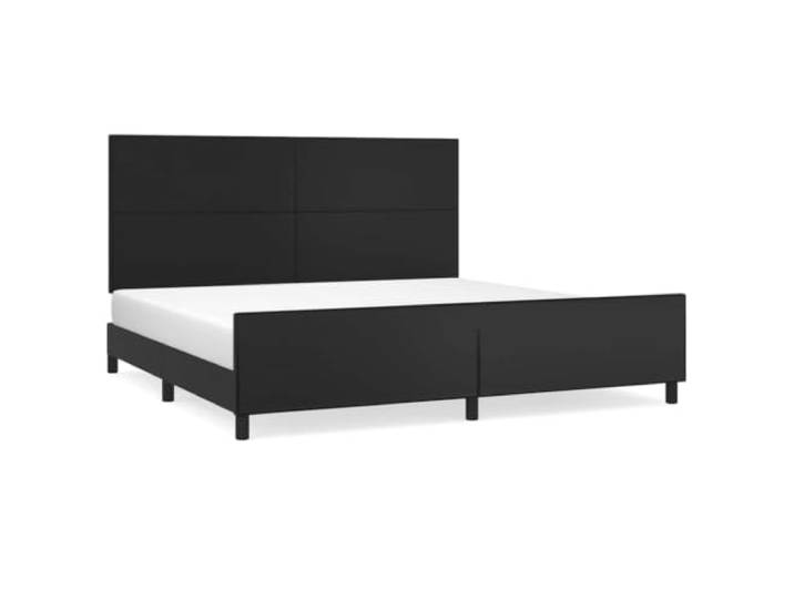 PUGYNBK Bettgestell mit Kopfteil, Kunstleder, Schwarz, 200 x 200 cm Höhenverstellbares Kopfteil, Holzleisten, robuste Beine, leicht zu reinigen