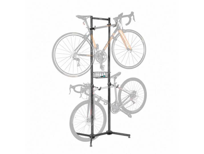 Relaxdays Fahrradständer Schwarz Grau für 2 Fahrräder mit Korb, Metall, Kunststoff, 75x210x61 cm, Freizeit & Co