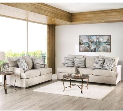 Furniture of America Nort Transitional Fabric Upholstered Flared Arms 2-Piece Sofa Set