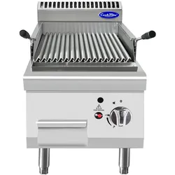 Gas-Lavasteingrill aus rostfreiem Stahl. Piezoelektrische Zündung. Reste-Schublade. Leistung 7 kW. Abmessungen LxBxH 40x70x54,7 cm. AT7G4CM-C
