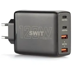 Swit UC-2120E 120W 2xUSB-C and 2xUSB-A Simultaneous PD-compatible GaN Charger, EU plug (120 W, 2 Ports), USB Ladegerät