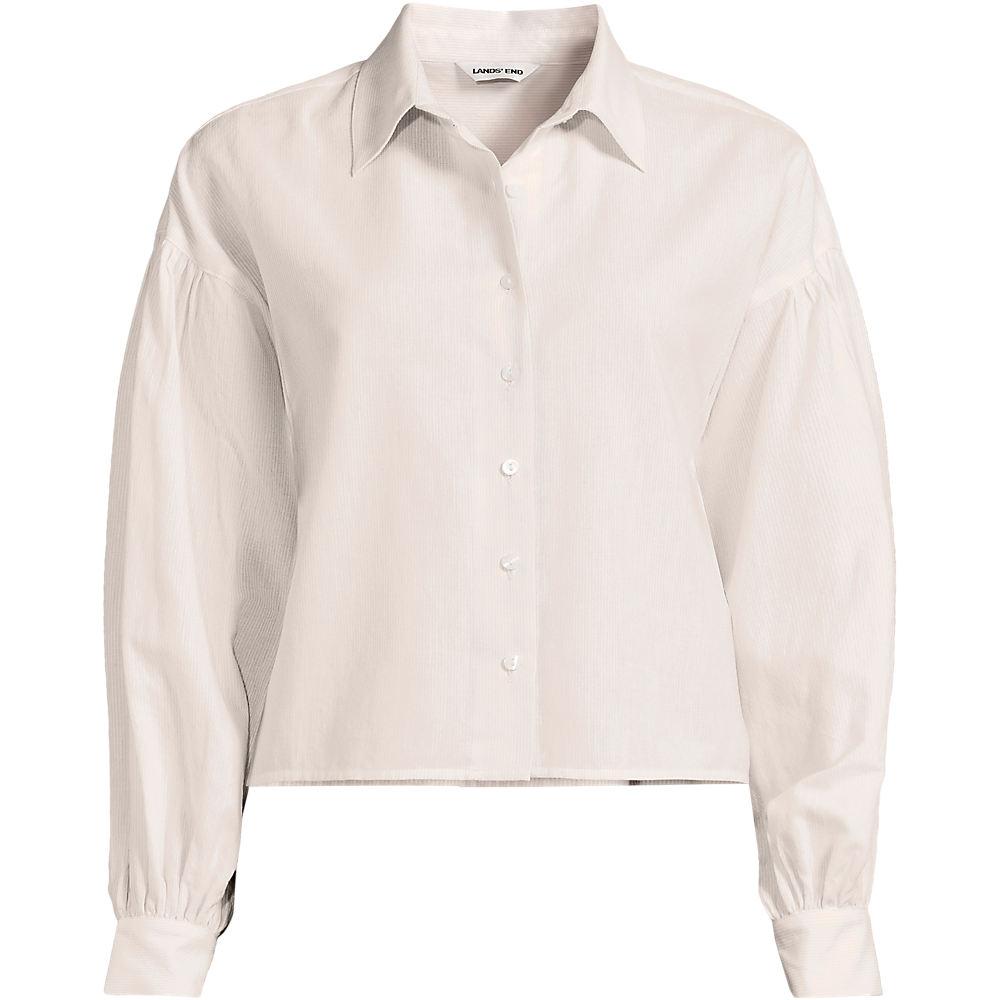 Verkürztes Langarm-Hemd für Damen, Damen, size: regular, Weiß, Baumwolle, by Lands' End