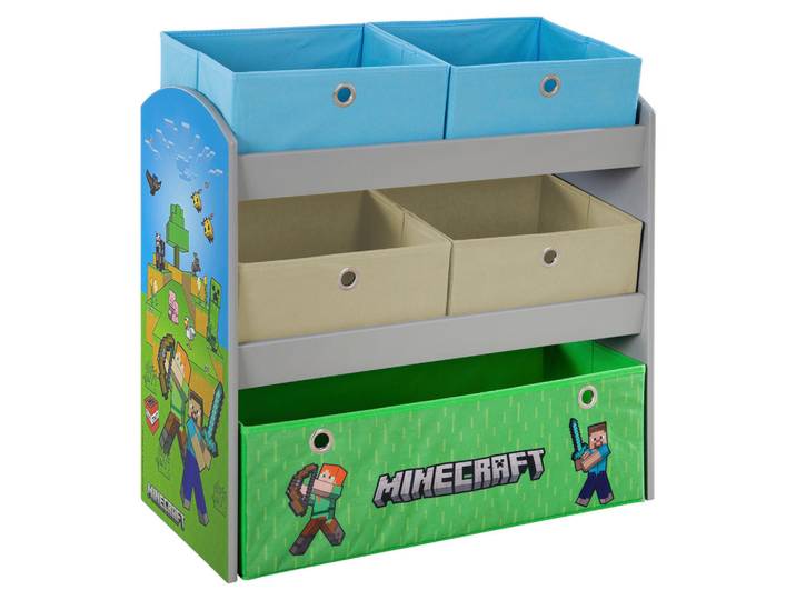 Minecraft Kinderregal Minecraft, Grau, Blau, Grün, Mehrfarbig, Objekte, 3 Fächer, 60x63.5x30 cm, FSC 100%, stehend, Kinderzimmer & Jugendzimmer, Kindermöbel, Kinderregale