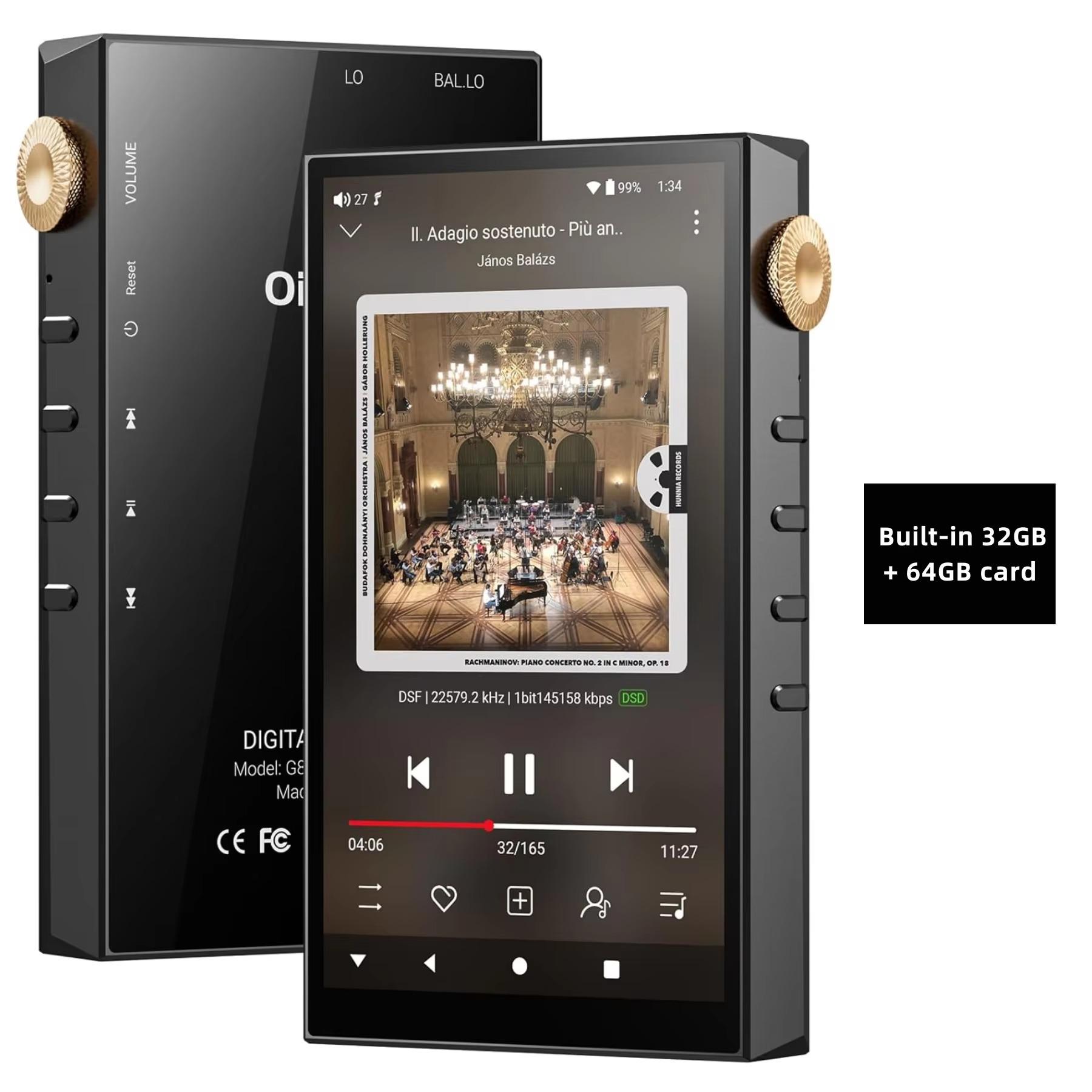 Hi-Res Digital-Audioplayer - G88 - Dual-ESS-DAC - 4,4-mm-symmetrischer Ausgang - DSD512-Verlustfreiwiedergabe - Bluetooth und WLAN - 10,2-cm-Touchscreen - Schwarz