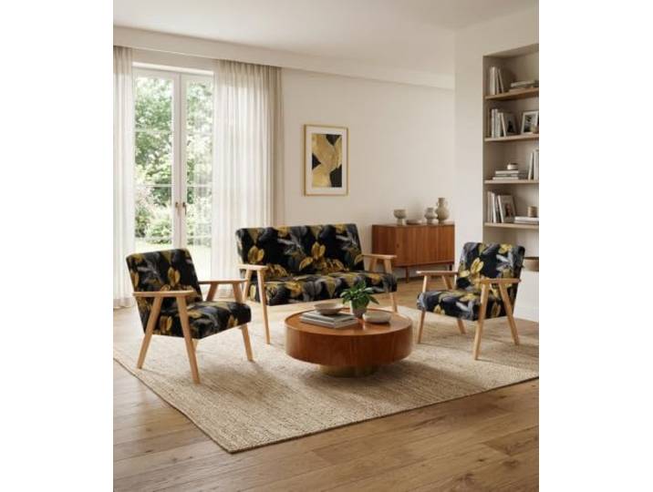 Family Meble Sitzgruppe Soler Poly – Zweisitzer-Sofa und 2 Sessel im Retro-Stil – Variante Flowers Poly 3