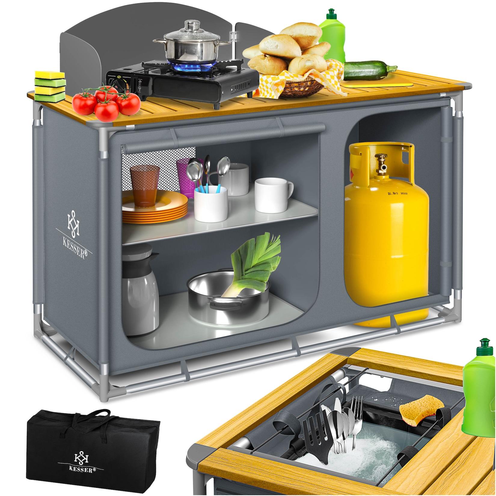 KESSER® Campingküche inkl. Tragetasche Mobile Outdoor Küche mit Aluminiumgestell Campingschrank Küchenbox Faltbare Reiseküche für Camping und Outdoor Modell wählbar