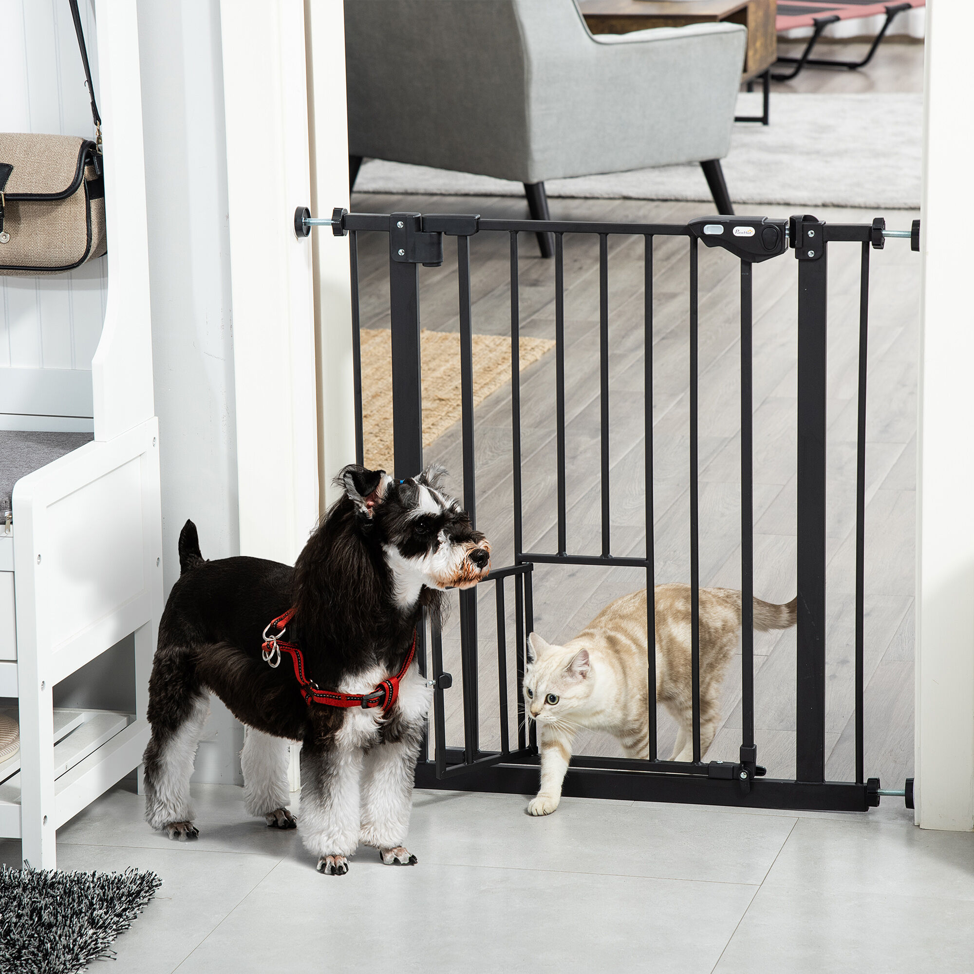 Altro Cancelletto Per Cani Estensibile Con Fissaggio A Pressione E Chiusura Automatica, 68x76.2 Cm, Nero