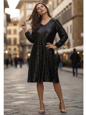 Plus Size Women's Sequin Swing Dress. by Roaman's in Black (Size 30/32)