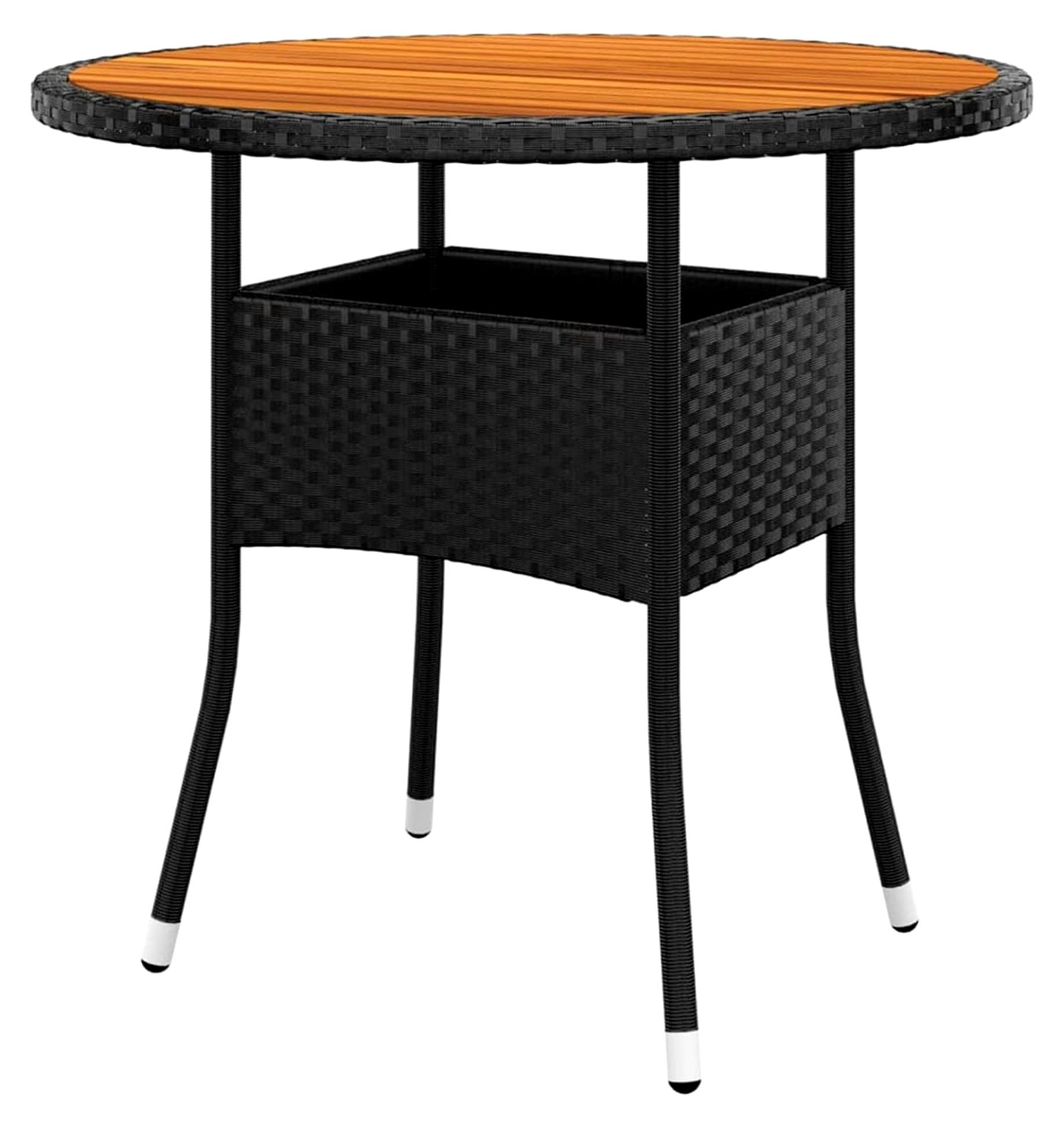 Gartentisch, Gartentisch, Terrassentisch, Esstisch Garten, Gartenesstische, Gartenmöbel, Außentisch, Ø80x75 cm Akazienholz und Poly Rattan Schwarz