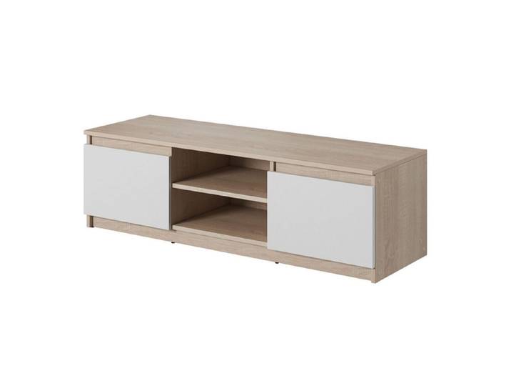 Feldmann-Wohnen Lowboard Dingo (2 Drehtüren, 2 offene Fächer, Kabeldurchführung, 1 St., moderne Optik, 2-türig), 120x38x35,5cm Eiche Sonoma / weiß 2-türig