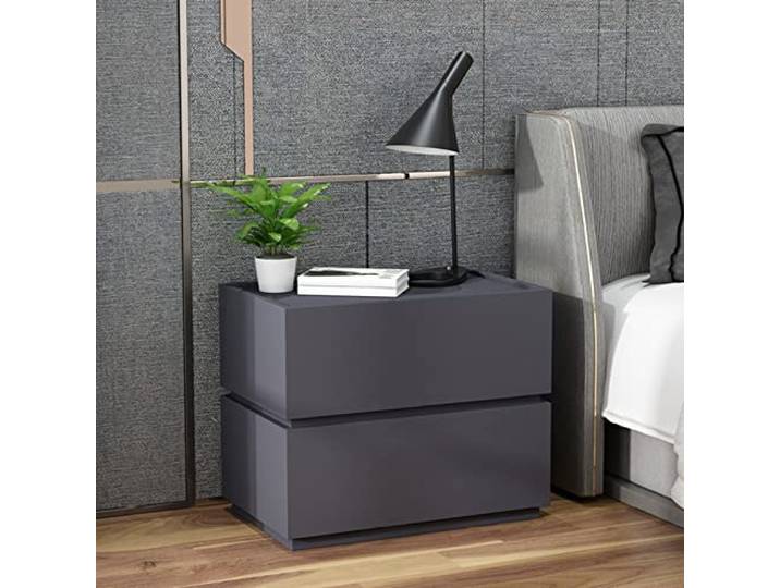 BOKNI Nachttische, Nachttische/Beistelltische/Beistelltische mit 2 Schubladen, Sofa-Beistelltisch, schlanker Nachttisch, multifunktionaler Spind für Schlafzimmer/Wohnzimmer/Flur (Farbe: Grau)