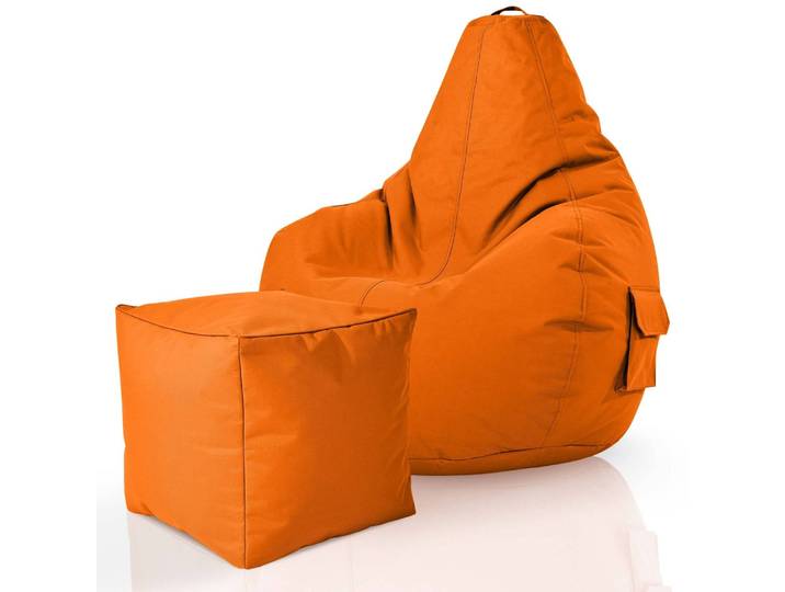 Gaming Sitzsack mit Rückenlehne, Seitentasche - Orange