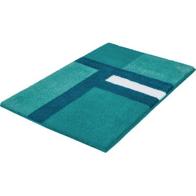 Badematte KLEINE WOLKE "»Ariana«, Badvorleger, Badezimmer Teppich", grün (türkis), H:20mm, Polyester, Badematten, Badematte, Geometrisches Design mit kontrastierendem Mittelstreifen
