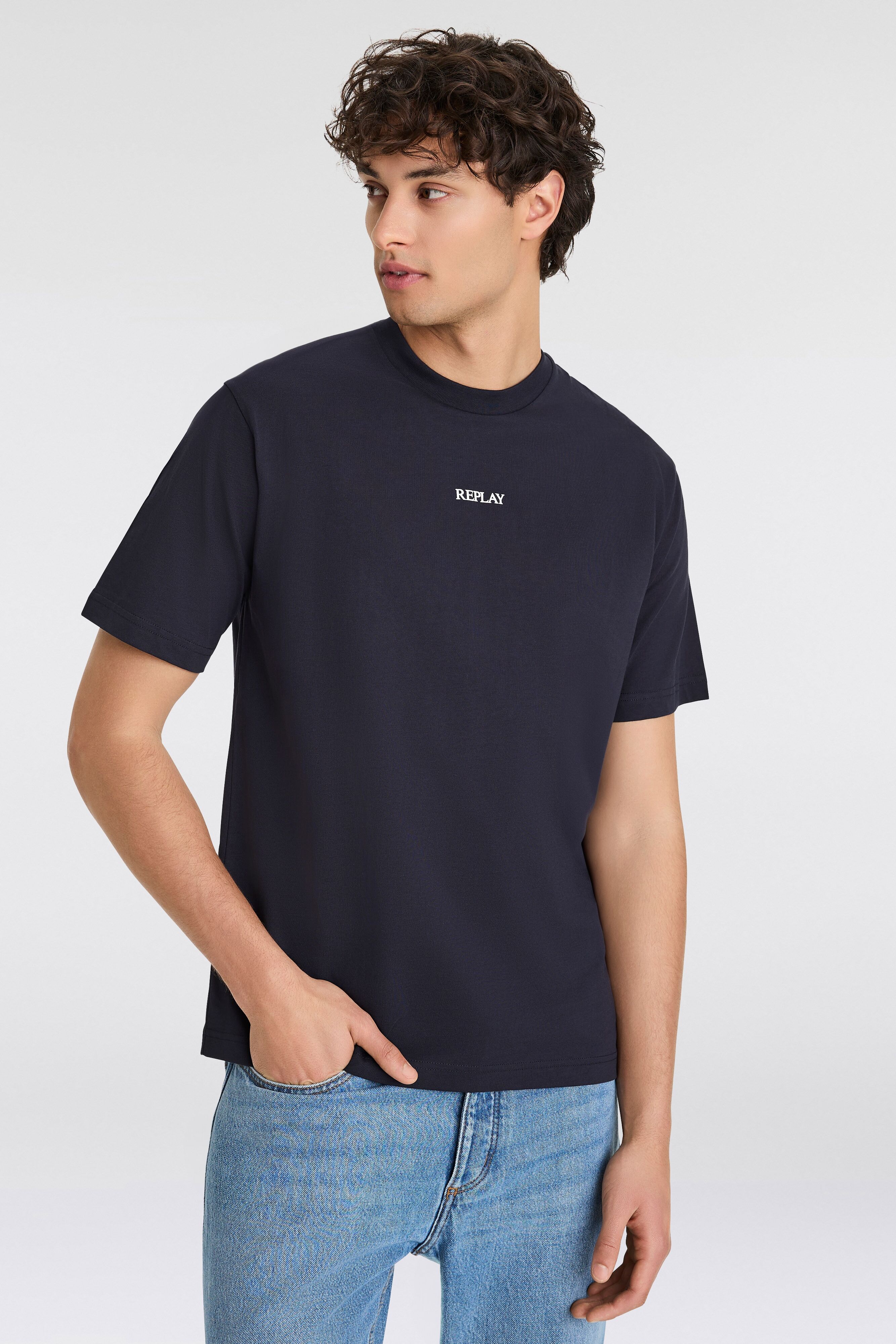 Oversize-Shirt REPLAY, Herren, Gr. S, blau (night blau), Jersey, Obermaterial: 100% Baumwolle, unifarben, oversize, Rundhals, Shirts Oversize-Shirt