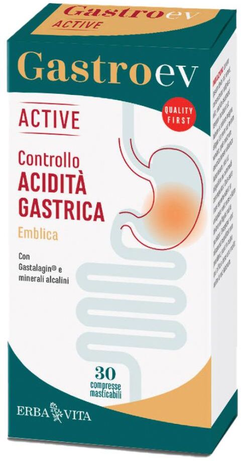 Erba Vita Gastro EV Active 30 Compresse - Integratore per il Controllo dell'Acidità Gastrica