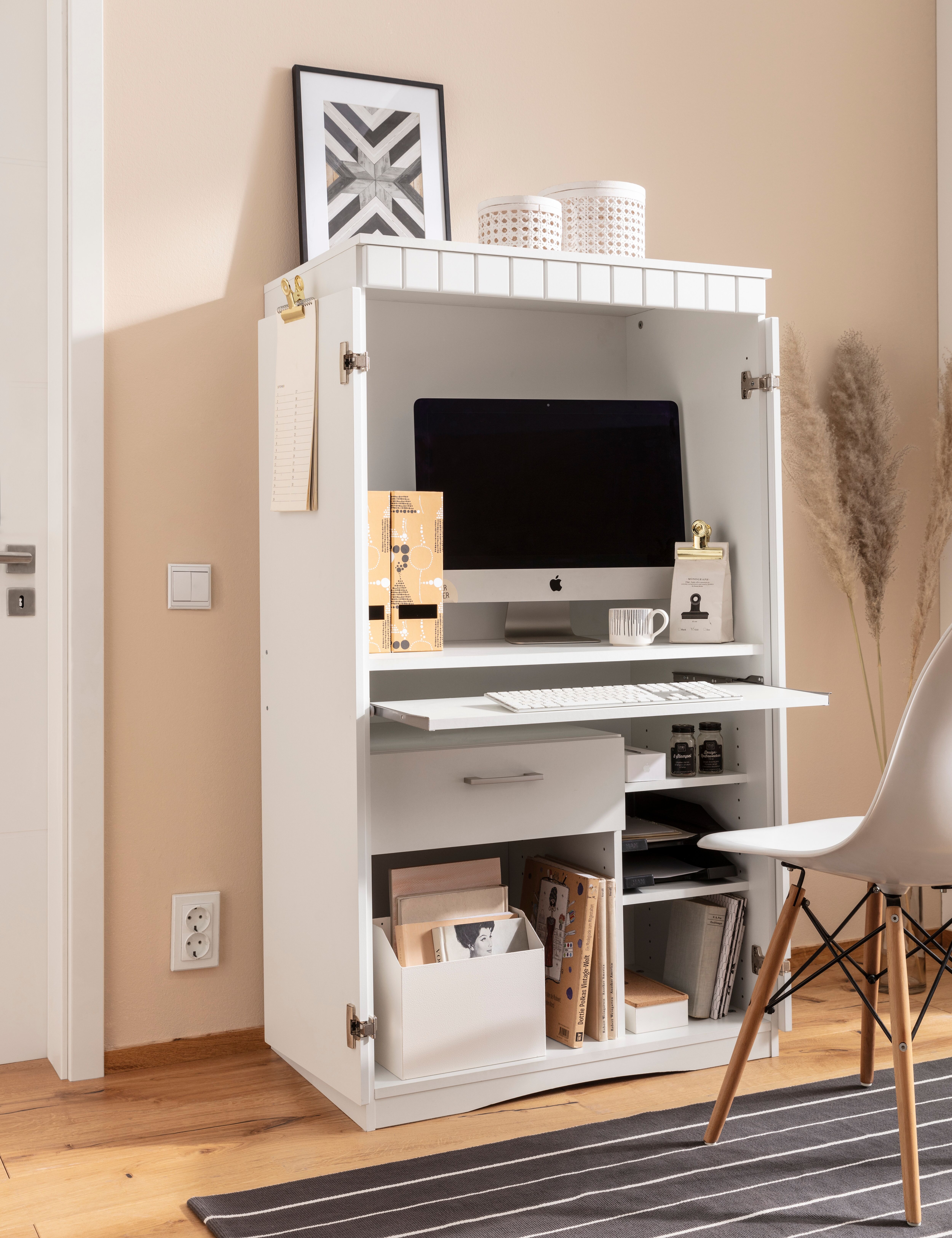 Sekretär VOGL MÖBELFABRIK "Niklas", weiss (weiß), B:80cm H:138cm T:50cm, Sekretäre, Sekretär, PC-Schrank, Home Office, Masse 80x50x138 cm, Made in Germany weiß B/H/T: 80cm x 138cm x 50cm