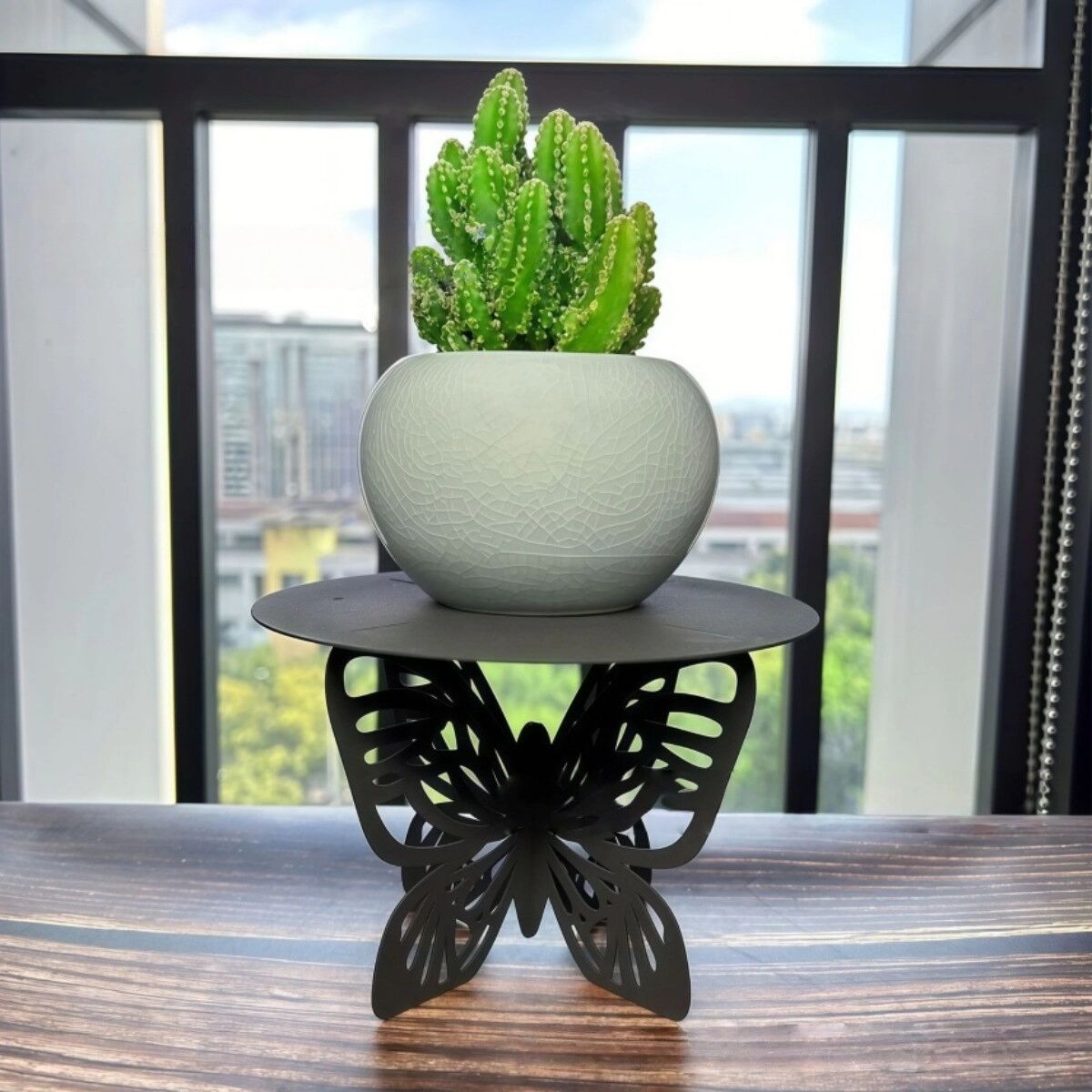 INF Support de plante métallique en forme de papillon pour bureau, noir, support décoratif pour petits pots de fleurs