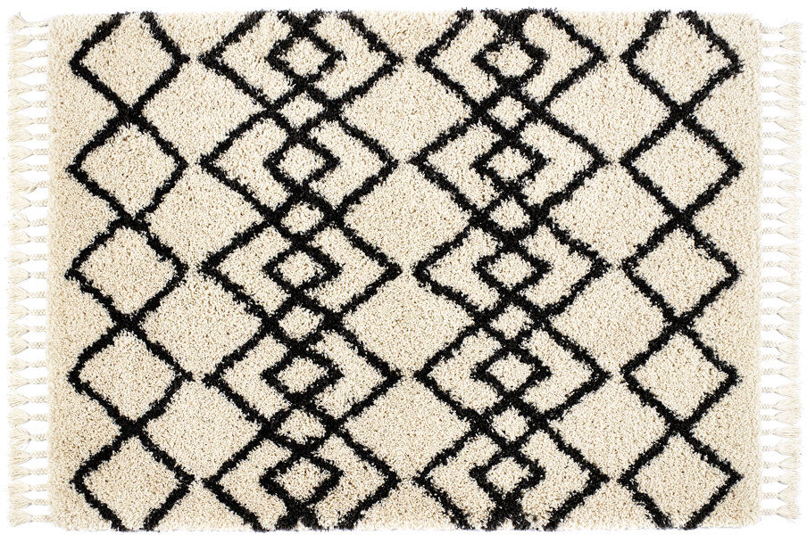 Bloomsbury Market Peugeot Geometric Shaggy Ivory/Charcoal Rug Ivory Rectangle 120 x 170cm