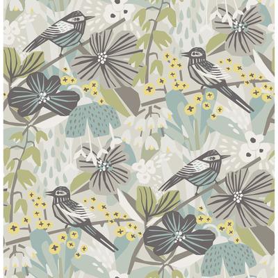 Pip & Lo Grey Aqua Jaybird Peel & Stick Wallpaper