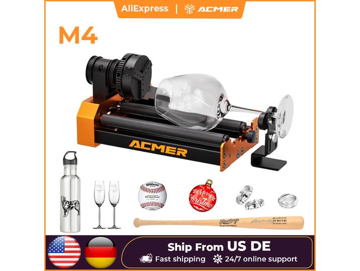 ACMER M4 Module de Rotation de mandrin 4ème axe rotatif axe Y pince diamètre 4-64mm Surface incurvée accessoires de graveur Laser à 3 mâchoires