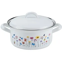Riess Kasserolle mit Deckel Ø14cm 0,75L Flora Emaille