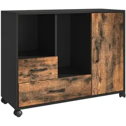 Relaxdays Rollcontainer 2 Schubladen & 4 Fächer Braun,Schwarz