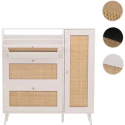 Rattan-Schuhkipper HWC-M37, Schuhregal Schuhschrank, 3 Kippfächer 2 Regalböden 127x120x24cm Holz Melamin ~ weiß
