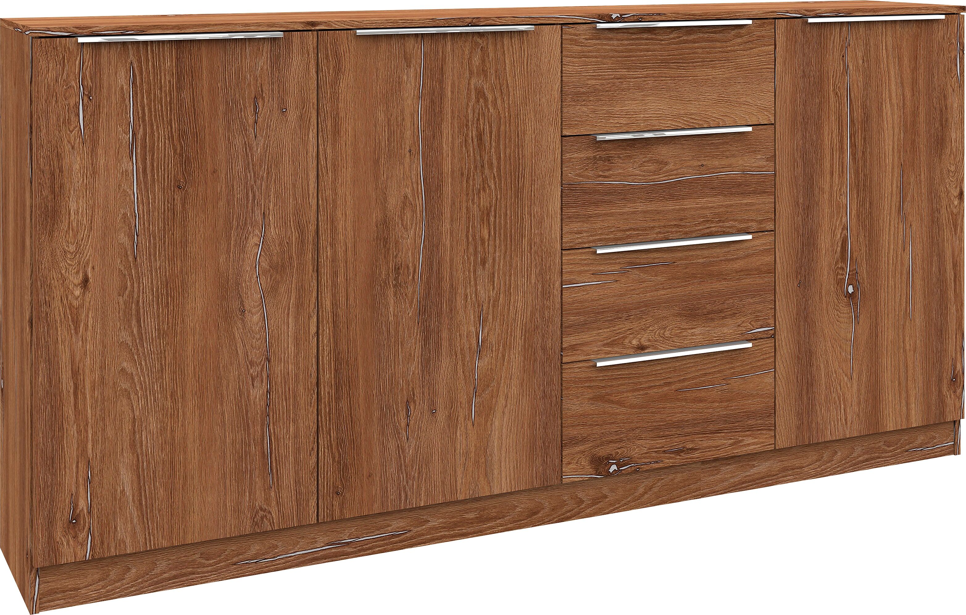 borchardt Möbel "Oliva, Breite 200cm, moderne Kommode mit glänzenden Metallgriffen" viel Stauraum, Türen und Schubladen, Einlegeböden verstellbar