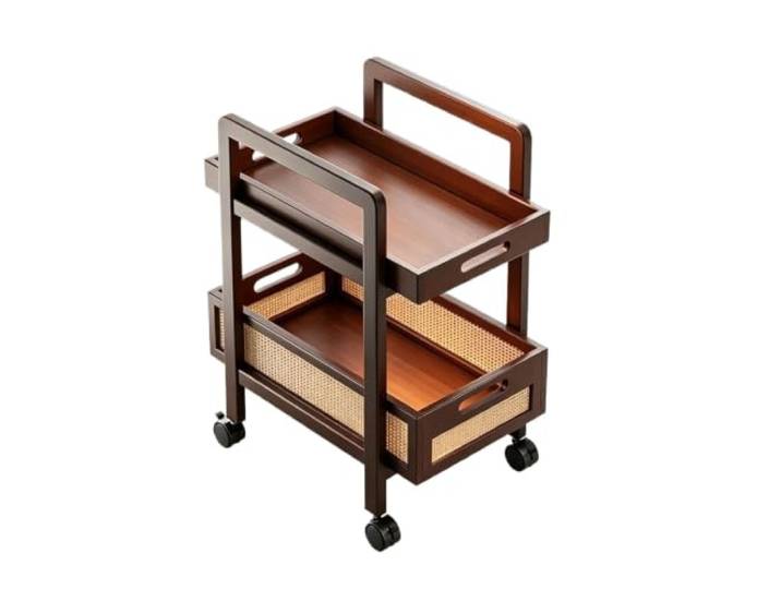 Rollbarer Aufbewahrungswagen, Beistelltisch und Couchtisch Tragbarer Organizer for Wohnzimmer, Nachttisch und Snack(2-layers)