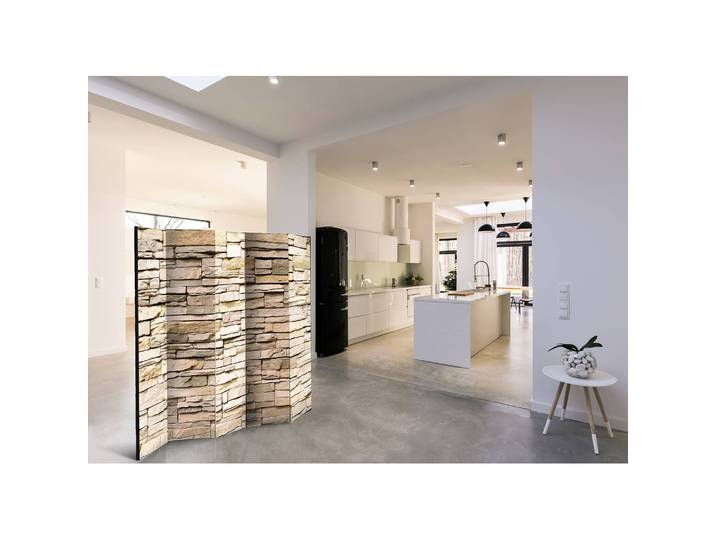 Paravent Decorative Stone Polaire Beige 225 x 172 x 3cm 5 éléments