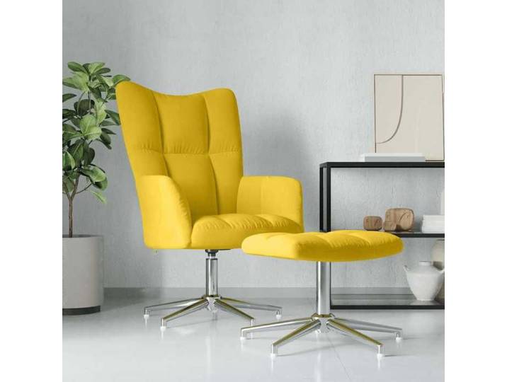Jaune Fauteuil simple Magnifique Chaise de canapé - avec tabouret Jaune moutarde Velours 62x68x98cm CL2311604