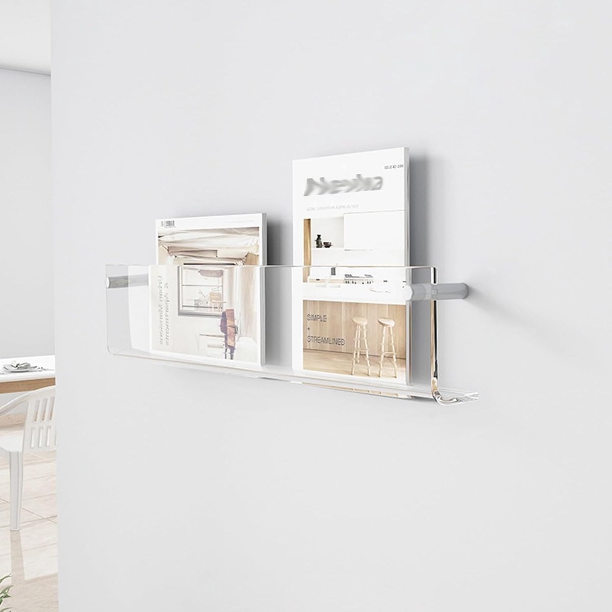 Transparante tijdschriftenhouder voor wandmontage, breedte: 60 cm