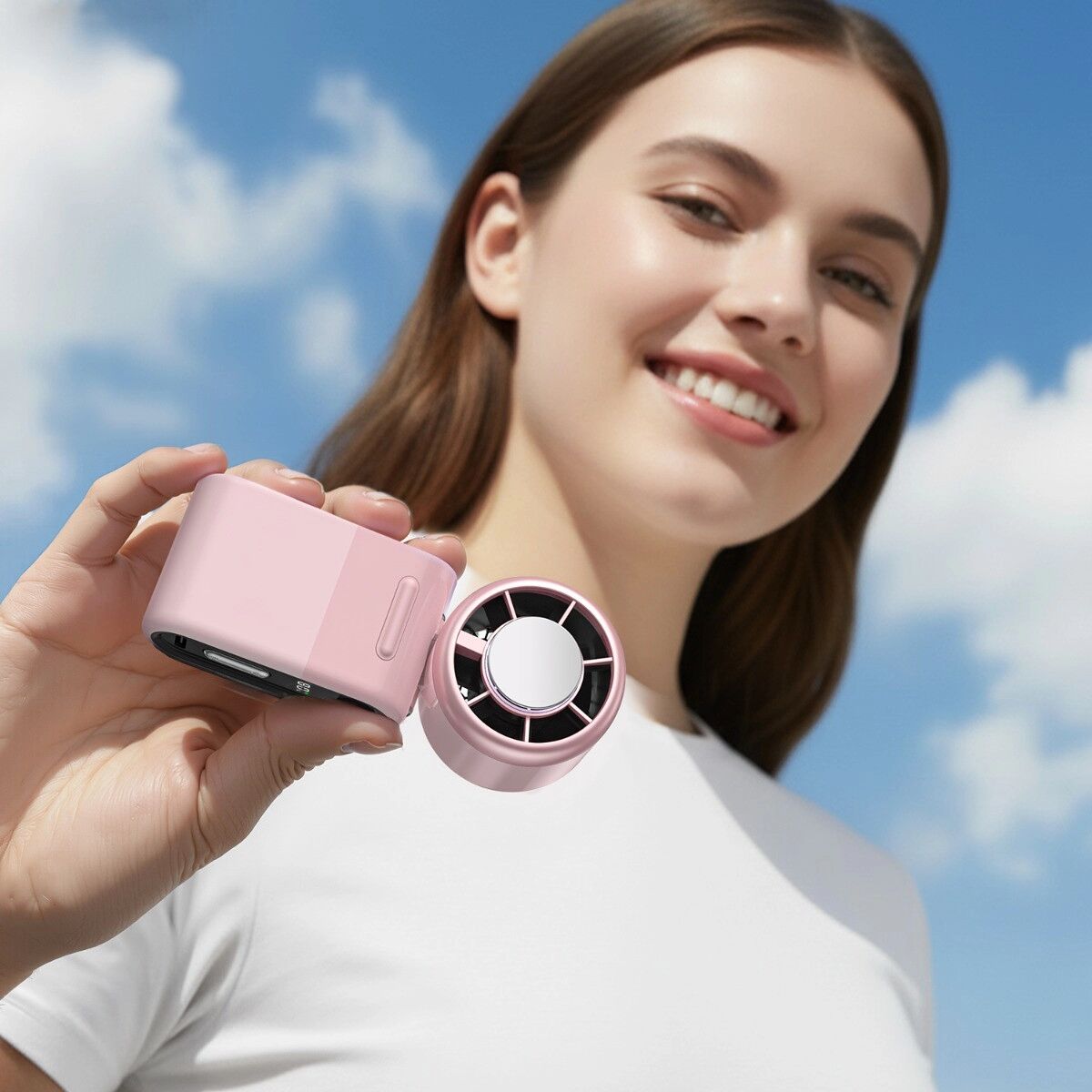 INF 3-in-1 faltbarer Handventilator mit Eis-Kühlung, Digitalanzeige und 3000mAh Akku (N620-C) Rosa
